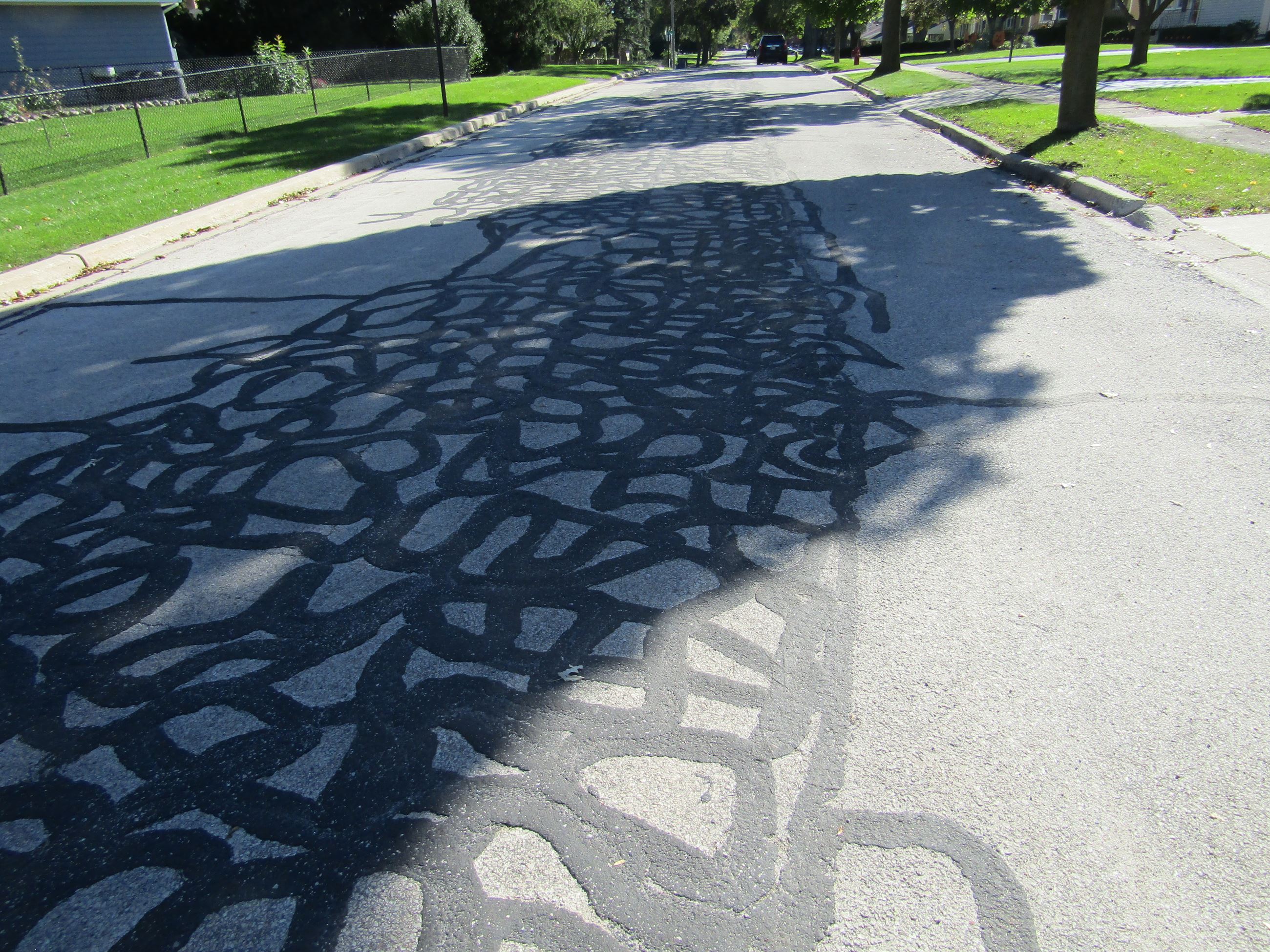 Filled Cracks All Along a Street